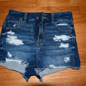 Distressed Denim Blue Shorts
